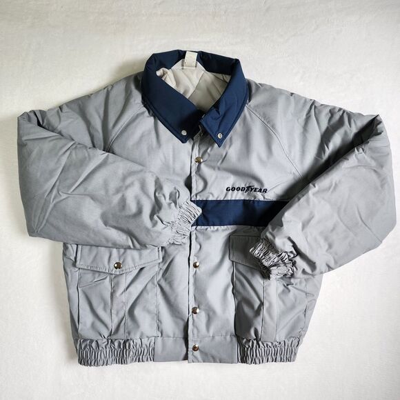 Vintage GoodYear Bomber Jacket XL Official Racing Apparel Gray & Blue NOS - Picture 1 of 13